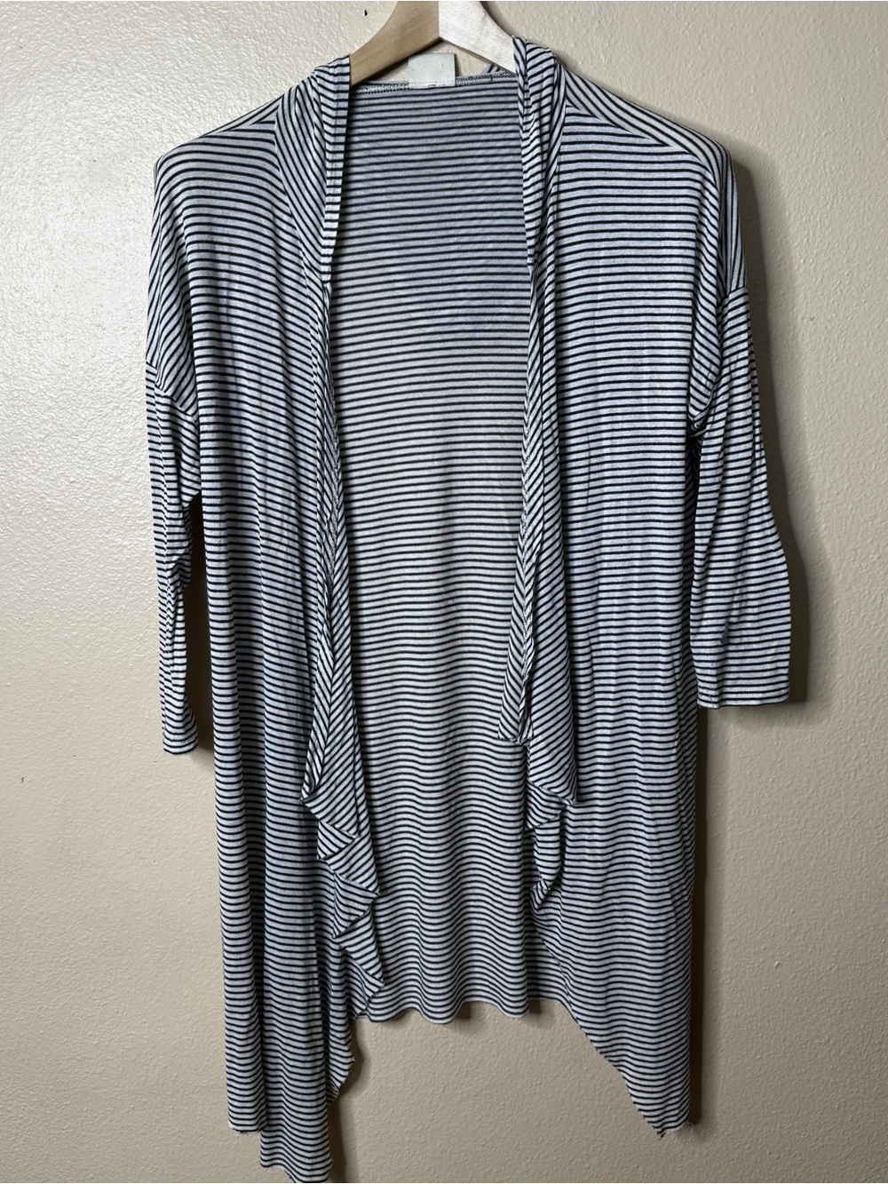 Hip Cardigan Women's Large Open Front Stripped Hooded Drape Lightweight